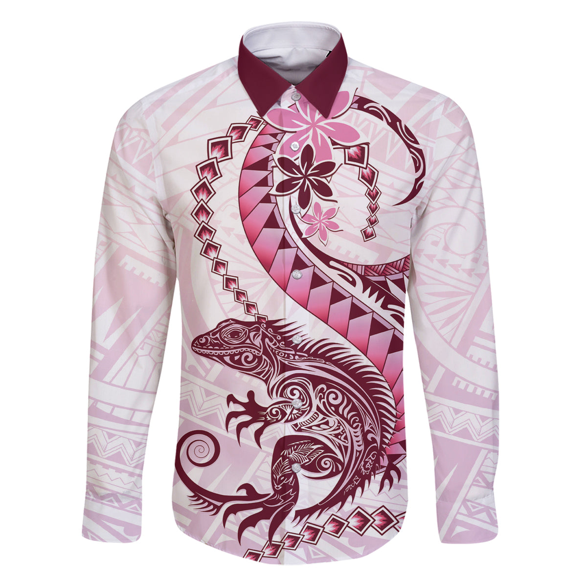 Pink Maori Tuatara Family Matching Puletasi and Hawaiian Shirt Luxury Pastel Pattern LT01 Dad's Shirt - Long Sleeve Pink - Polynesian Pride