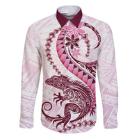 Pink Maori Tuatara Family Matching Puletasi and Hawaiian Shirt Luxury Pastel Pattern LT01 Dad's Shirt - Long Sleeve Pink - Polynesian Pride