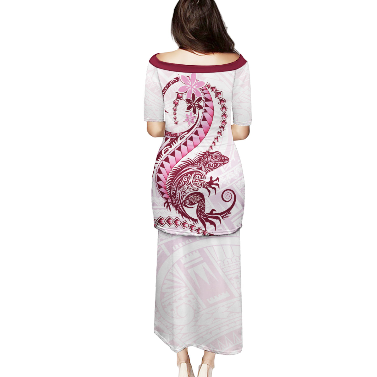 Pink Maori Tuatara Family Matching Puletasi and Hawaiian Shirt Luxury Pastel Pattern LT01 - Polynesian Pride