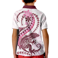 Pink Maori Tuatara Kid Polo Shirt Luxury Pastel Pattern