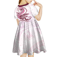 Pink Maori Tuatara Kid Short Sleeve Dress Luxury Pastel Pattern