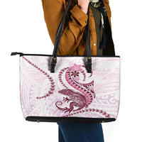 Pink Maori Tuatara Leather Tote Bag Luxury Pastel Pattern LT01 - Polynesian Pride