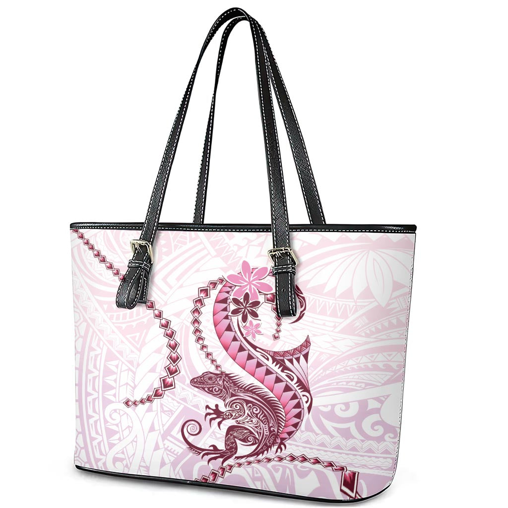 Pink Maori Tuatara Leather Tote Bag Luxury Pastel Pattern LT01 - Polynesian Pride