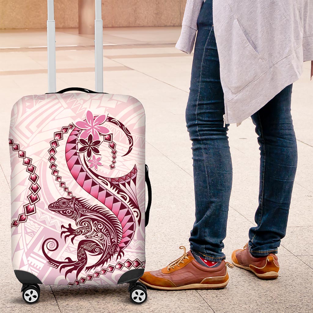 Pink Maori Tuatara Luggage Cover Luxury Pastel Pattern