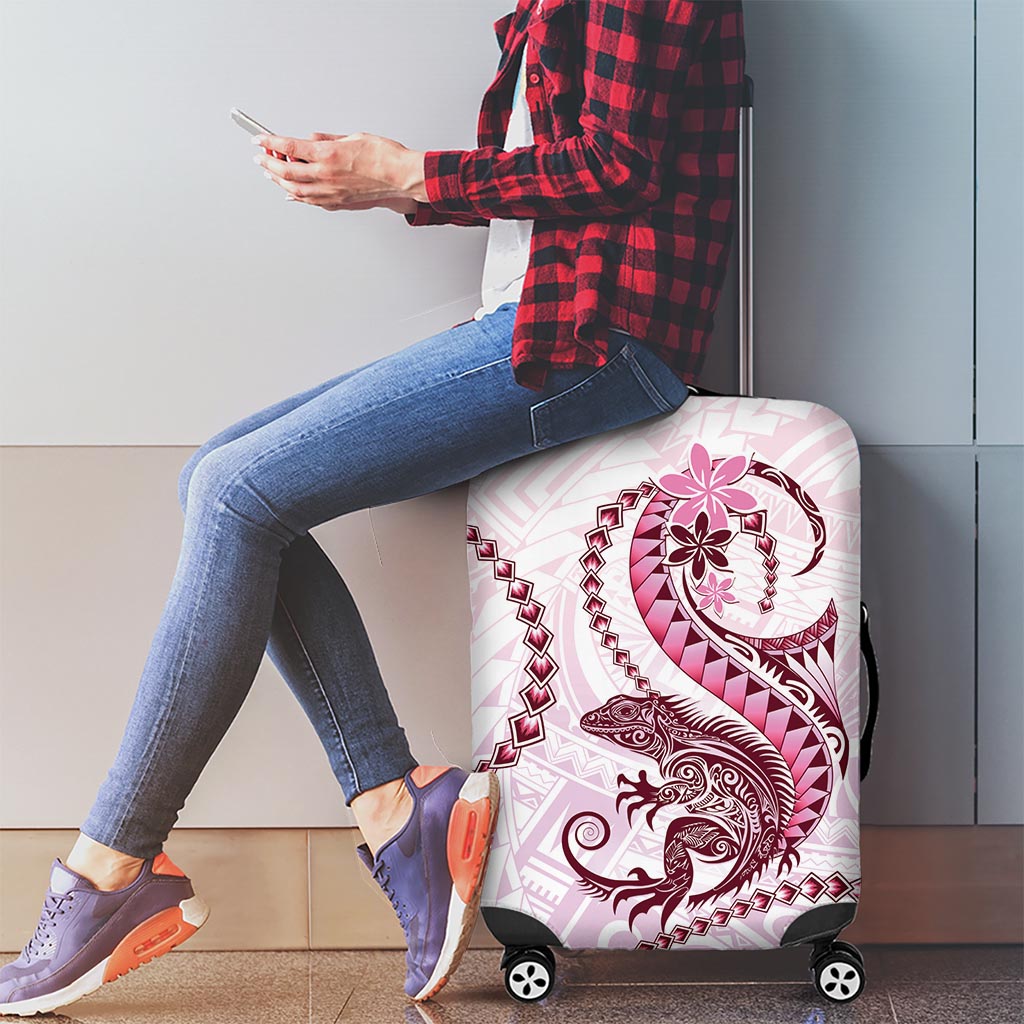 Pink Maori Tuatara Luggage Cover Luxury Pastel Pattern