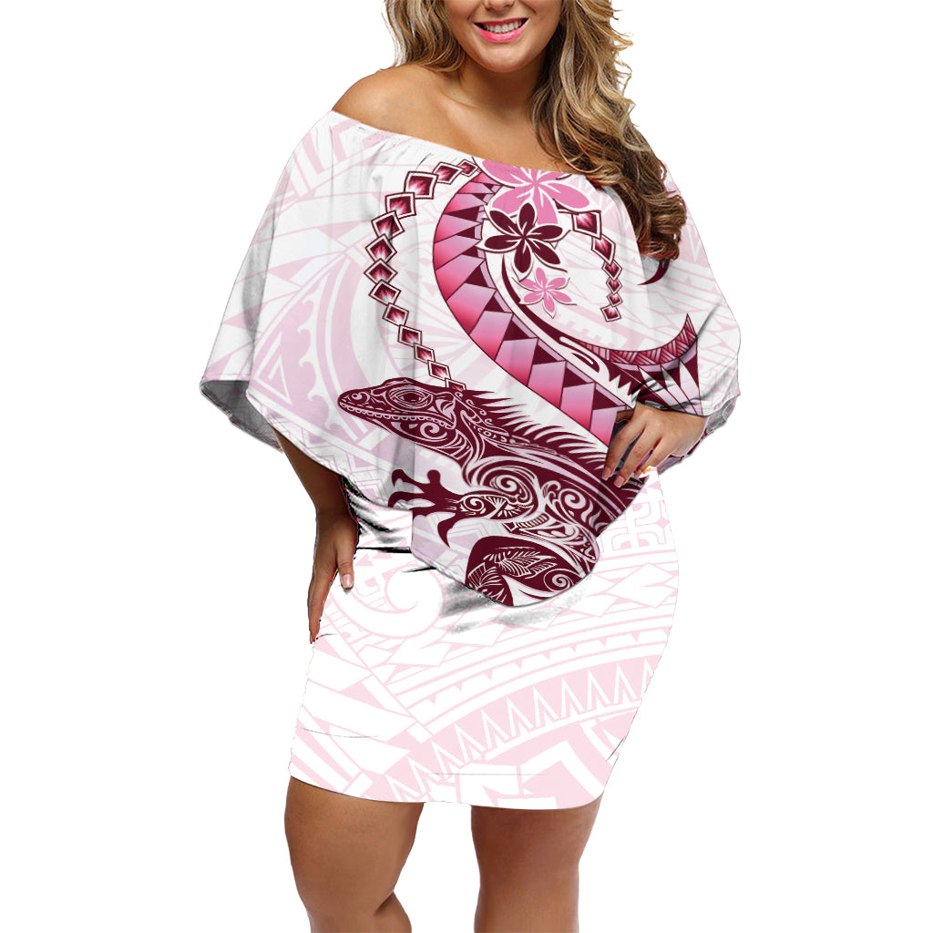 Pink Maori Tuatara Off Shoulder Short Dress Luxury Pastel Pattern LT01 Women Pink - Polynesian Pride