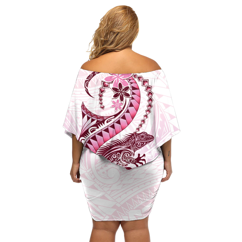 Pink Maori Tuatara Off Shoulder Short Dress Luxury Pastel Pattern LT01 - Polynesian Pride