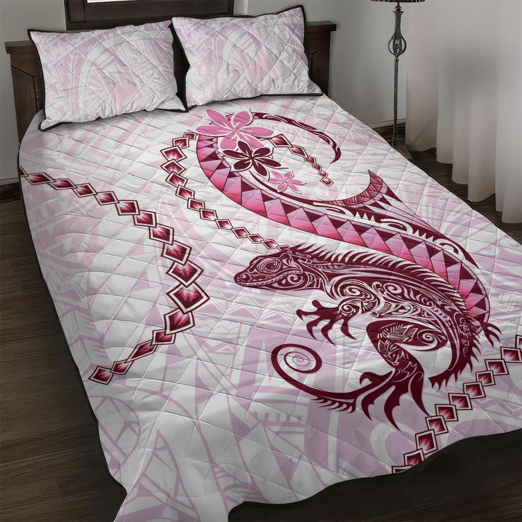 Pink Maori Tuatara Quilt Bed Set Luxury Pastel Pattern LT01 Pink - Polynesian Pride