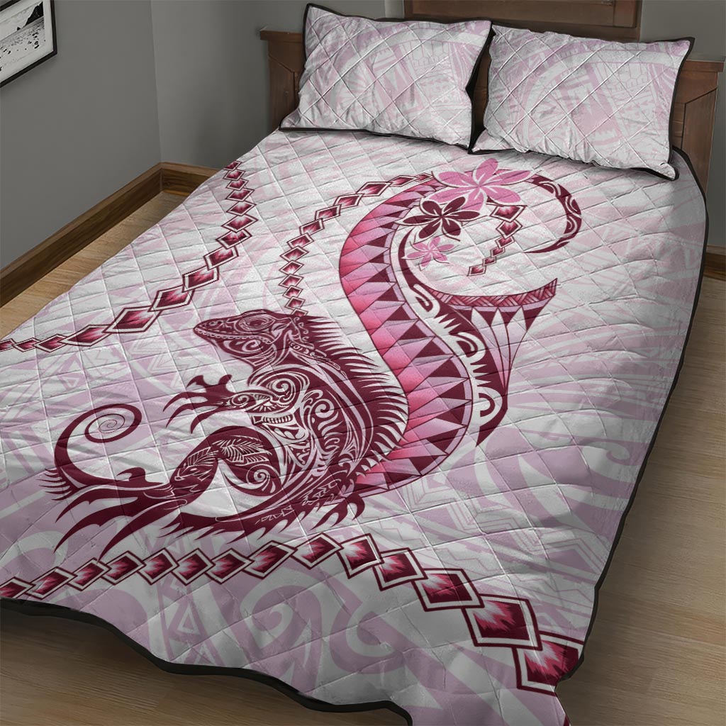 Pink Maori Tuatara Quilt Bed Set Luxury Pastel Pattern LT01 - Polynesian Pride