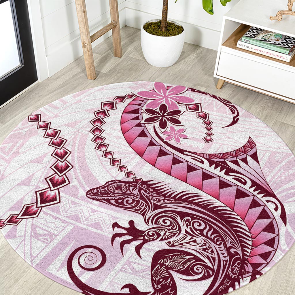 Pink Maori Tuatara Round Carpet Luxury Pastel Pattern