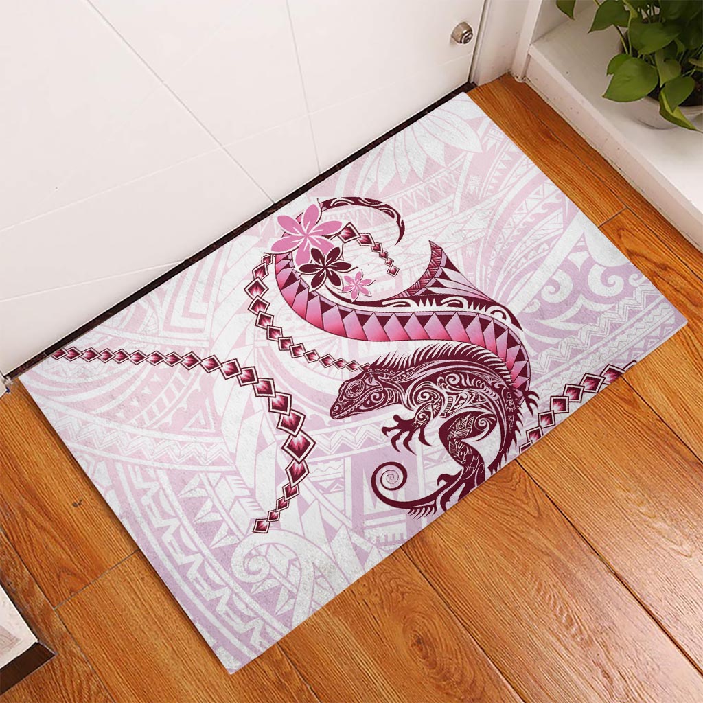 Pink Maori Tuatara Rubber Doormat Luxury Pastel Pattern LT01 Pink - Polynesian Pride