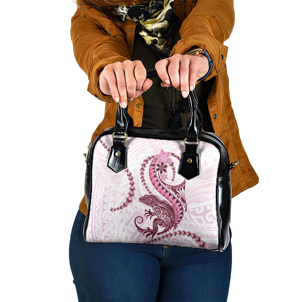 Pink Maori Tuatara Shoulder Handbag Luxury Pastel Pattern