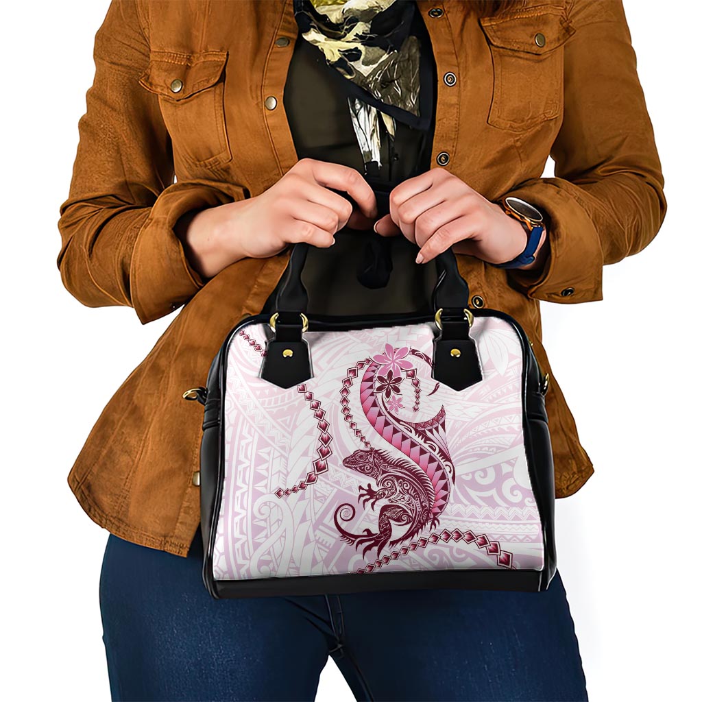 Pink Maori Tuatara Shoulder Handbag Luxury Pastel Pattern