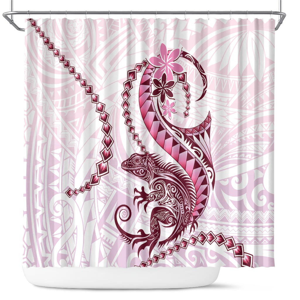 Pink Maori Tuatara Shower Curtain Luxury Pastel Pattern