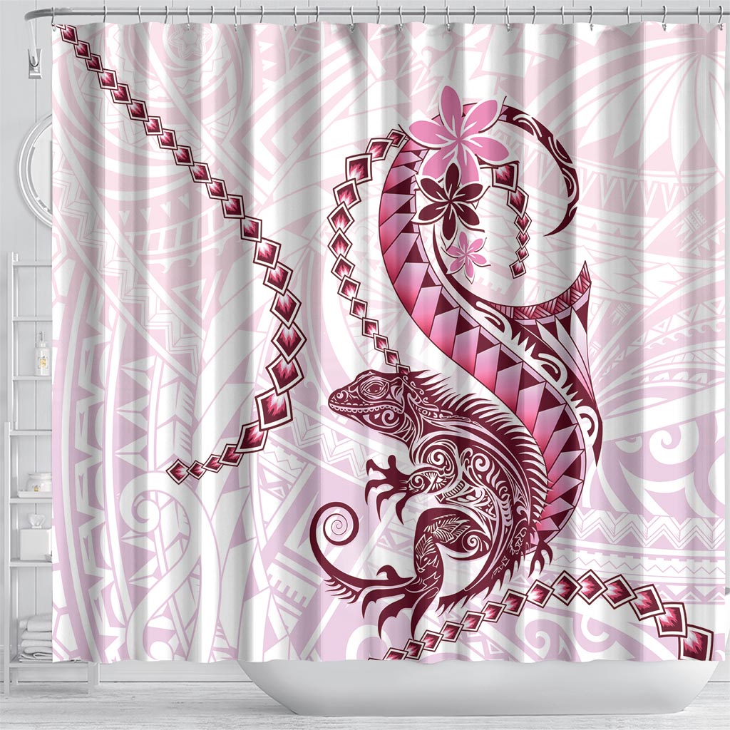 Pink Maori Tuatara Shower Curtain Luxury Pastel Pattern
