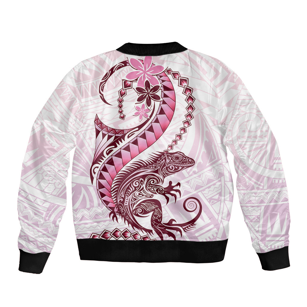 Pink Maori Tuatara Sleeve Zip Bomber Jacket Luxury Pastel Pattern LT01 - Polynesian Pride