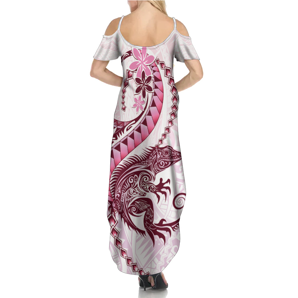 Pink Maori Tuatara Summer Maxi Dress Luxury Pastel Pattern LT01 - Polynesian Pride