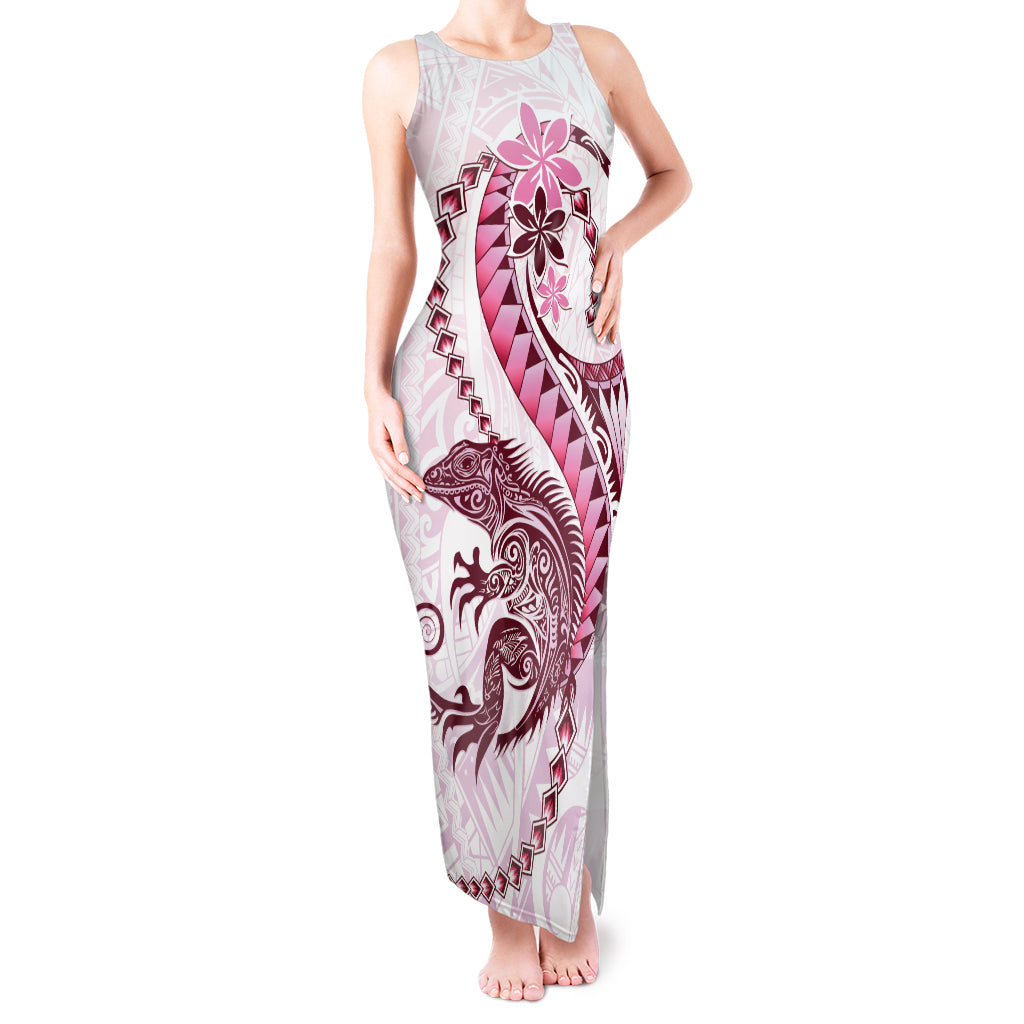 Pink Maori Tuatara Tank Maxi Dress Luxury Pastel Pattern