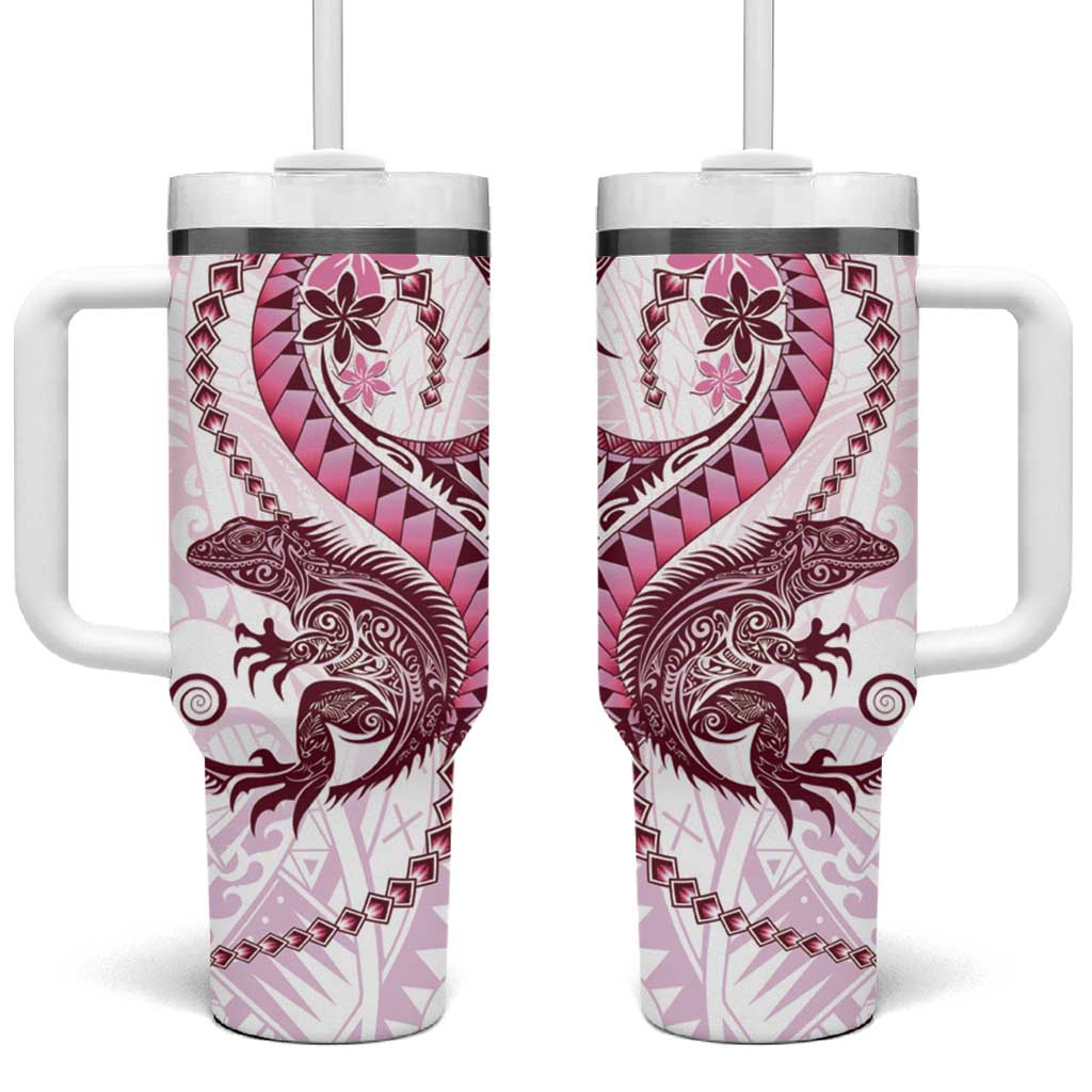 Pink Maori Tuatara Tumbler With Handle Luxury Pastel Pattern LT01 One Size: 40 oz Pink - Polynesian Pride