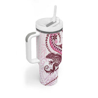 Pink Maori Tuatara Tumbler With Handle Luxury Pastel Pattern LT01 - Polynesian Pride