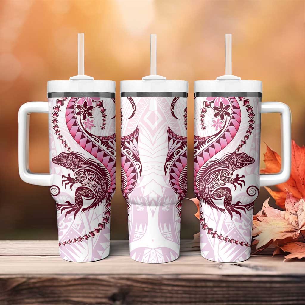 Pink Maori Tuatara Tumbler With Handle Luxury Pastel Pattern LT01 - Polynesian Pride