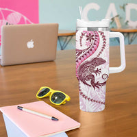 Pink Maori Tuatara Tumbler With Handle Luxury Pastel Pattern LT01 - Polynesian Pride