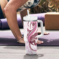 Pink Maori Tuatara Tumbler With Handle Luxury Pastel Pattern LT01 - Polynesian Pride
