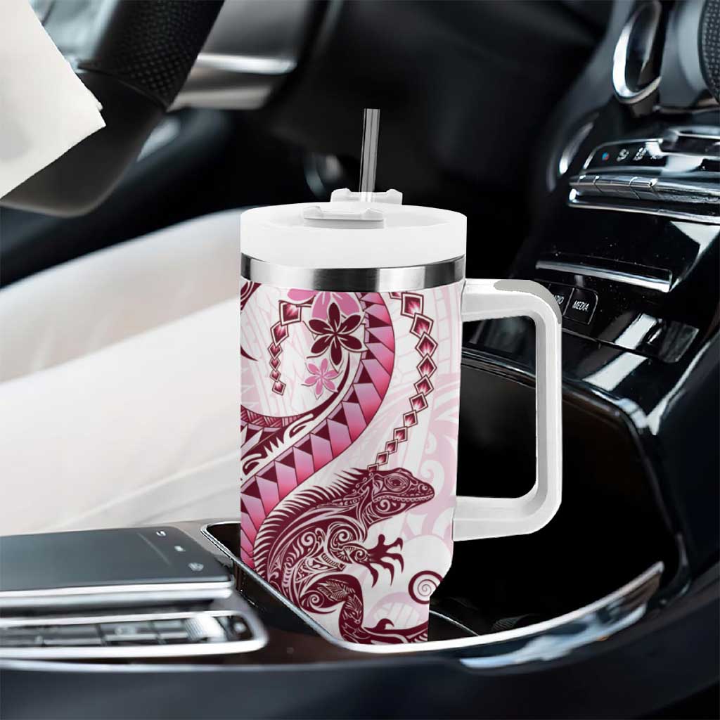 Pink Maori Tuatara Tumbler With Handle Luxury Pastel Pattern LT01 - Polynesian Pride