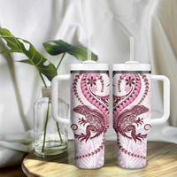Pink Maori Tuatara Tumbler With Handle Luxury Pastel Pattern LT01 - Polynesian Pride