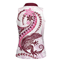 Pink Maori Tuatara Women Sleeveless Polo Shirt Luxury Pastel Pattern