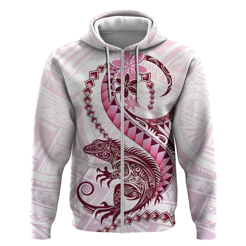 Pink Maori Tuatara Zip Hoodie Luxury Pastel Pattern