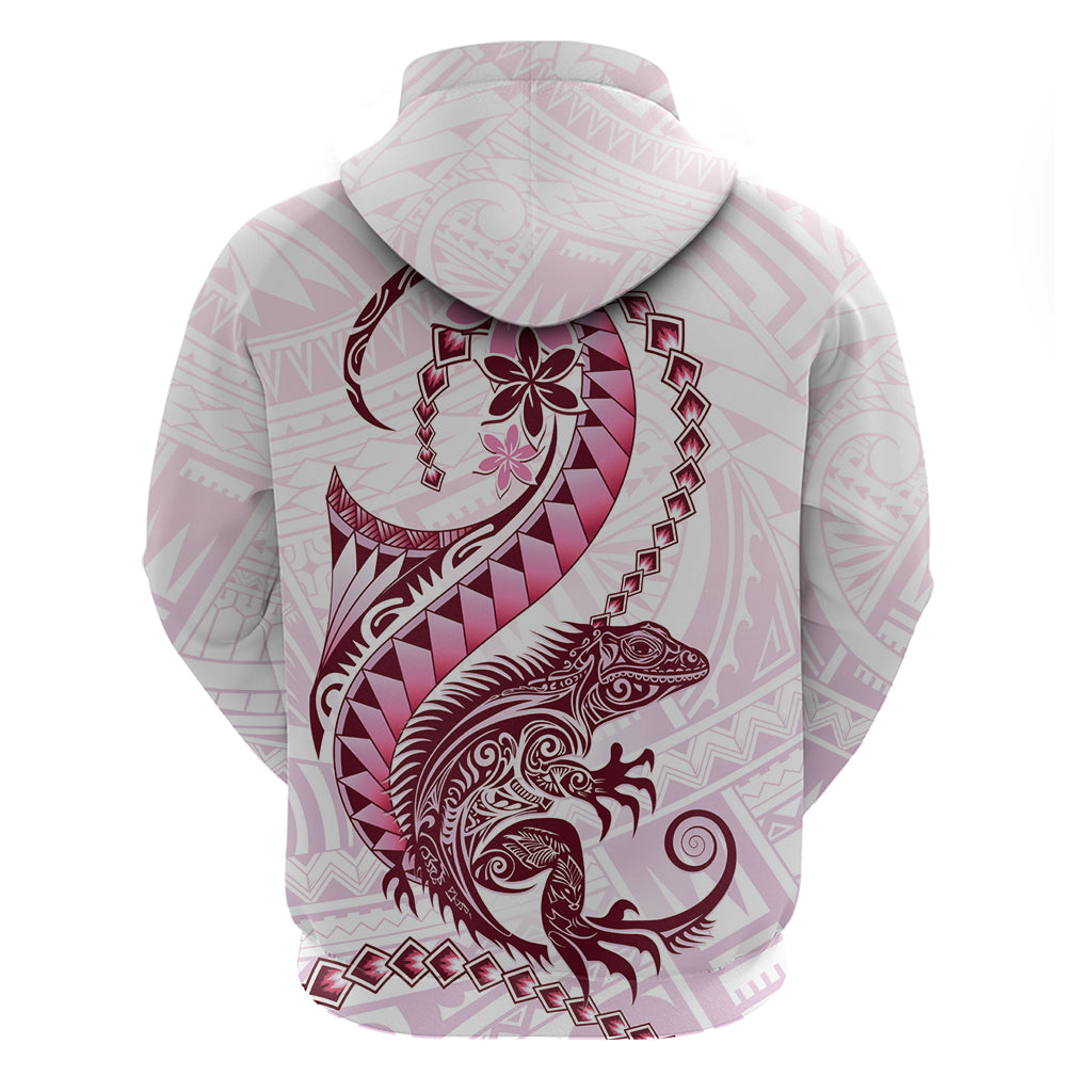 Pink Maori Tuatara Zip Hoodie Luxury Pastel Pattern