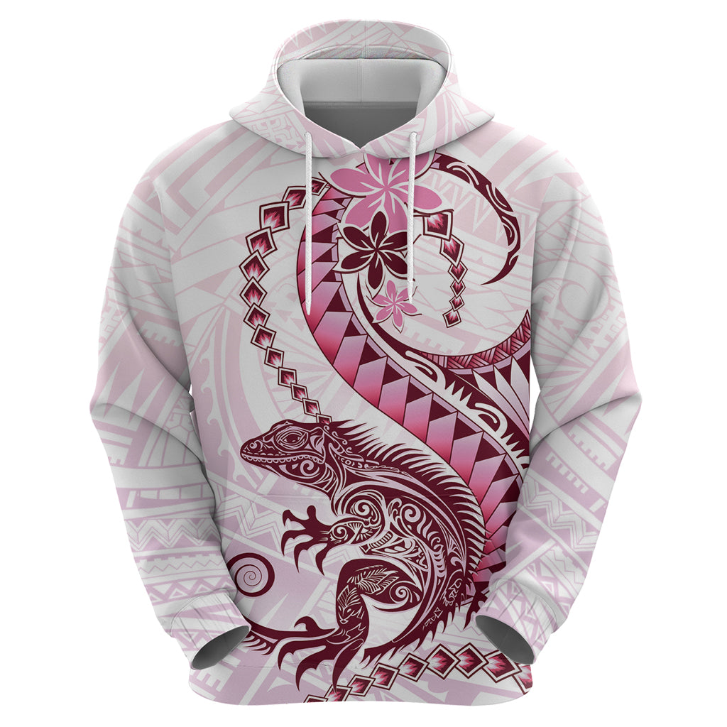 Pink Maori Tuatara Zip Hoodie Luxury Pastel Pattern