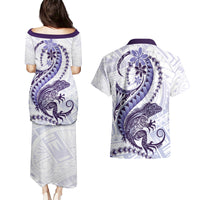 Purple Maori Tuatara Couples Matching Puletasi and Hawaiian Shirt Luxury Pastel Pattern LT01 - Polynesian Pride