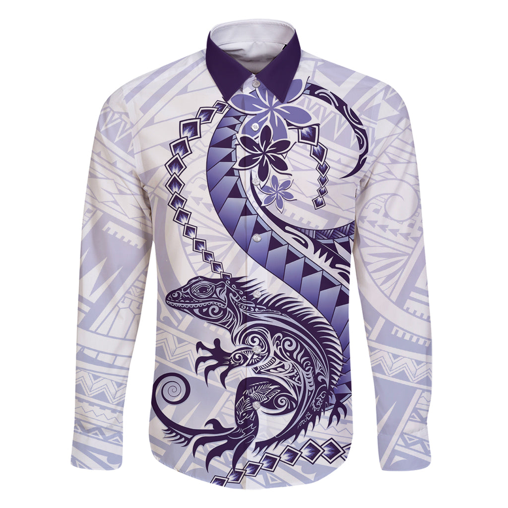 Purple Maori Tuatara Family Matching Mermaid Dress and Hawaiian Shirt Luxury Pastel Pattern LT01 Dad's Shirt - Long Sleeve Purple - Polynesian Pride