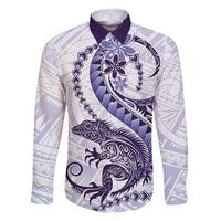 Purple Maori Tuatara Family Matching Mermaid Dress and Hawaiian Shirt Luxury Pastel Pattern LT01 Dad's Shirt - Long Sleeve Purple - Polynesian Pride