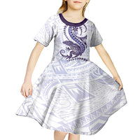 Purple Maori Tuatara Kid Short Sleeve Dress Luxury Pastel Pattern
