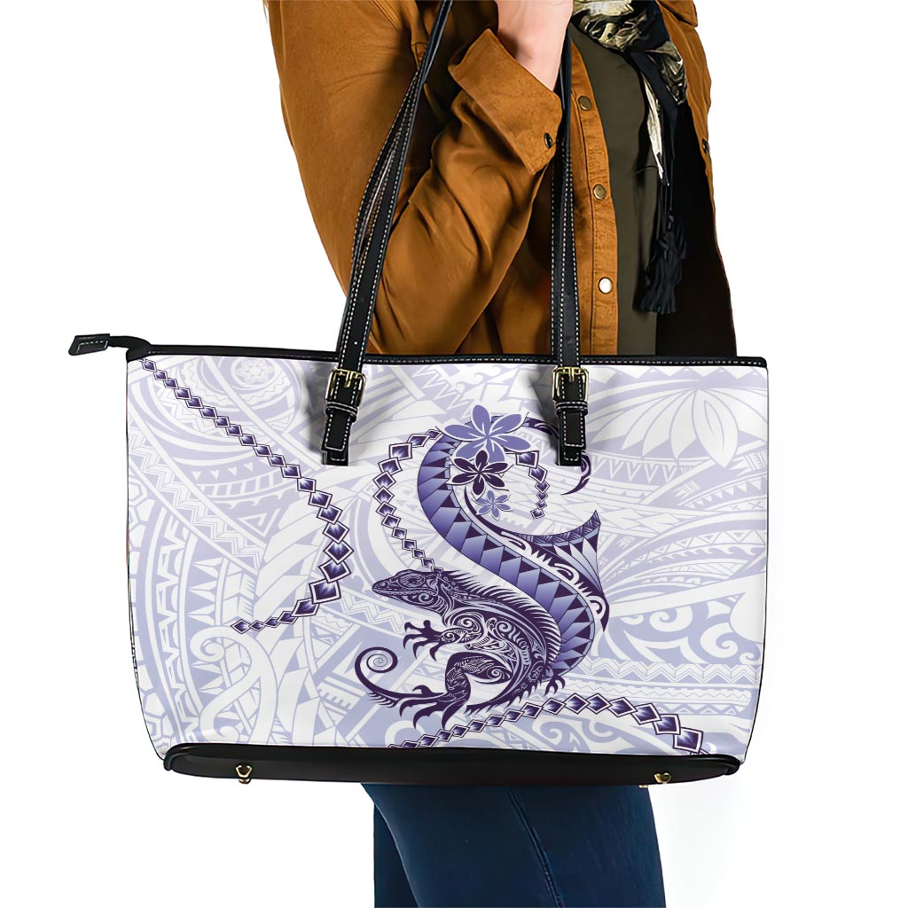 Purple Maori Tuatara Leather Tote Bag Luxury Pastel Pattern LT01 - Polynesian Pride