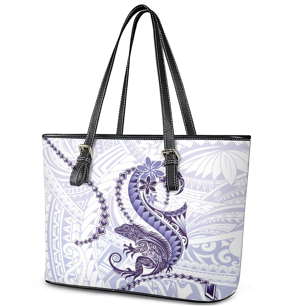 Purple Maori Tuatara Leather Tote Bag Luxury Pastel Pattern LT01 - Polynesian Pride