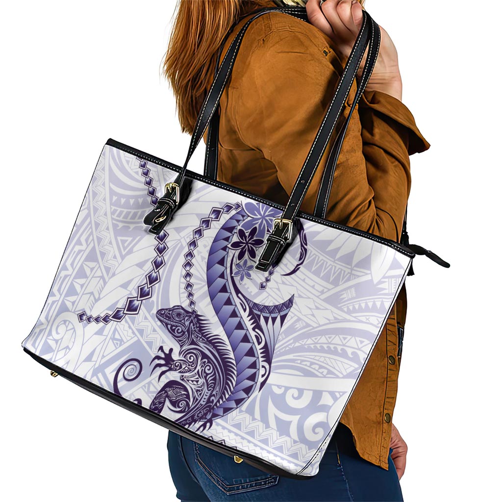 Purple Maori Tuatara Leather Tote Bag Luxury Pastel Pattern LT01 - Polynesian Pride