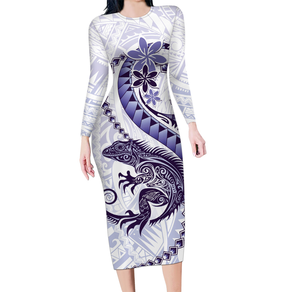 Purple Maori Tuatara Long Sleeve Bodycon Dress Luxury Pastel Pattern