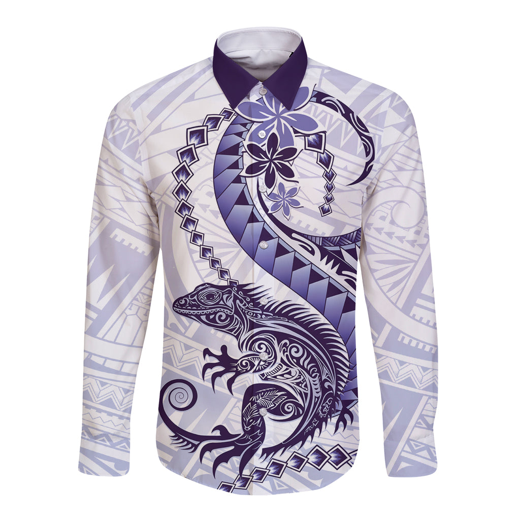 Purple Maori Tuatara Long Sleeve Button Shirt Luxury Pastel Pattern