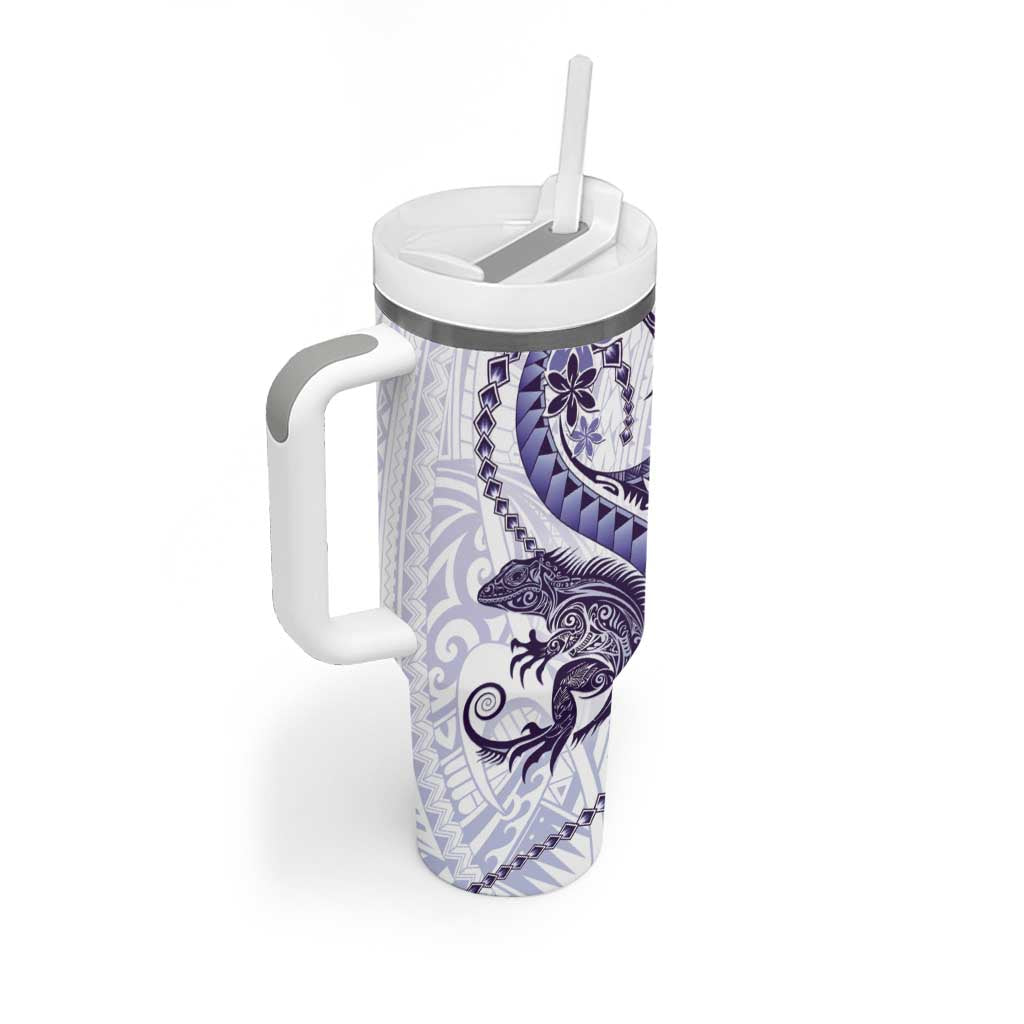 Purple Maori Tuatara Tumbler With Handle Luxury Pastel Pattern LT01 - Polynesian Pride