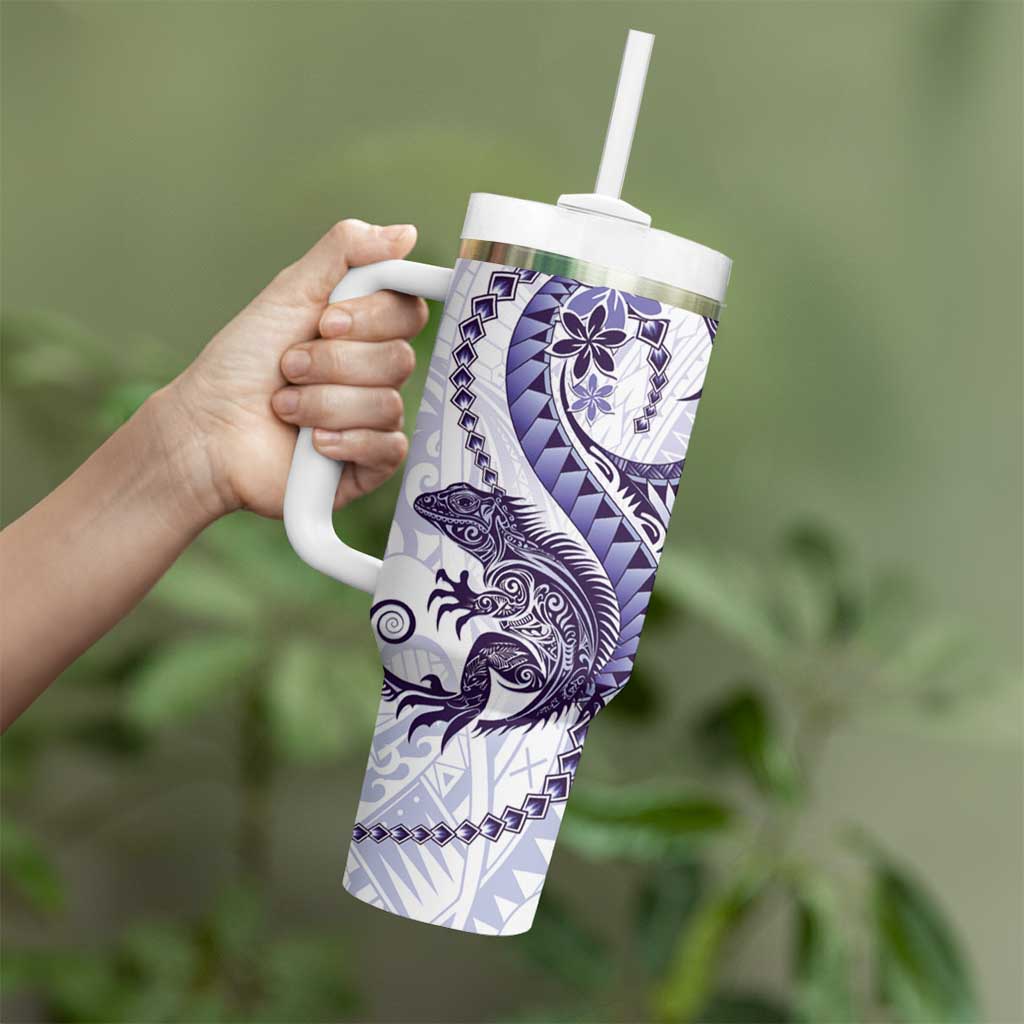 Purple Maori Tuatara Tumbler With Handle Luxury Pastel Pattern LT01 - Polynesian Pride