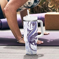 Purple Maori Tuatara Tumbler With Handle Luxury Pastel Pattern LT01 - Polynesian Pride