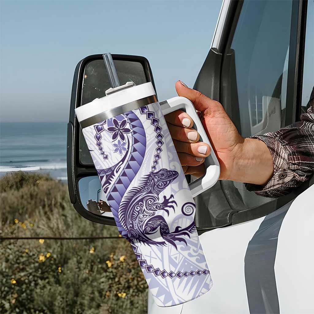 Purple Maori Tuatara Tumbler With Handle Luxury Pastel Pattern LT01 - Polynesian Pride