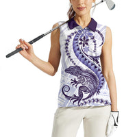 Purple Maori Tuatara Women Sleeveless Polo Shirt Luxury Pastel Pattern
