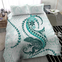 Teal Maori Tuatara Bedding Set Luxury Pastel Pattern