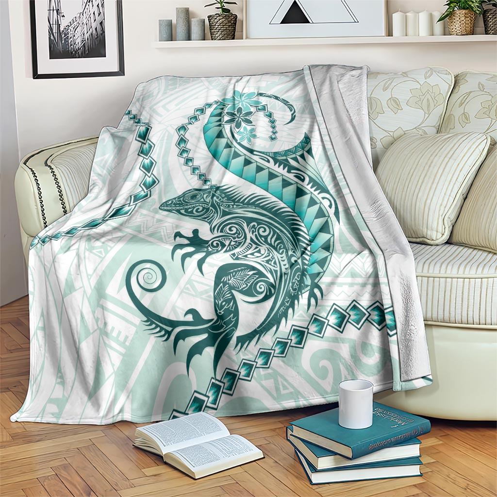 Teal Maori Tuatara Blanket Luxury Pastel Pattern