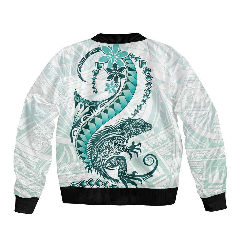Teal Maori Tuatara Bomber Jacket Luxury Pastel Pattern LT01 - Polynesian Pride